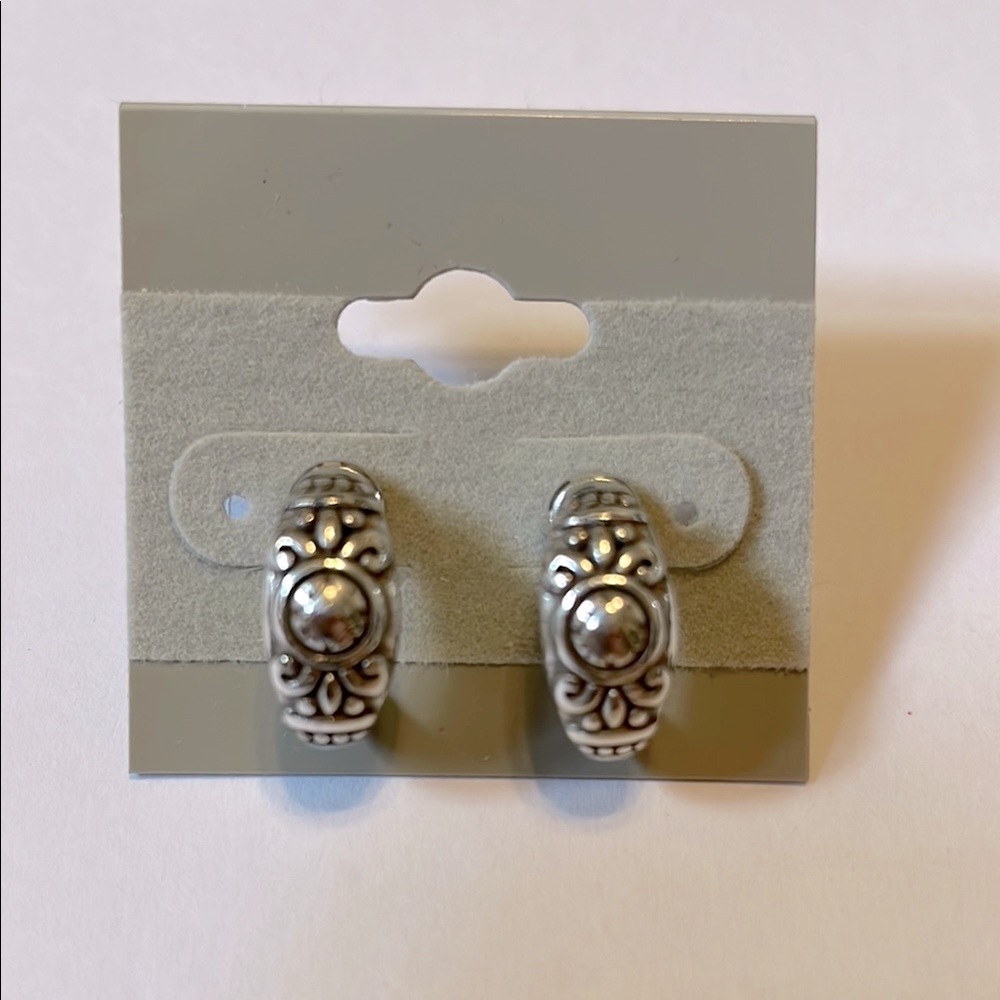 Brighton Silver Vintage J Hoop Ornate Stud Earrings